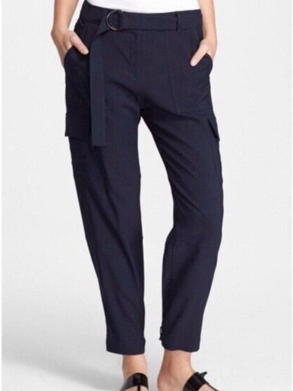 Theory Hannon Black Belted Linen Cargo Pants 00